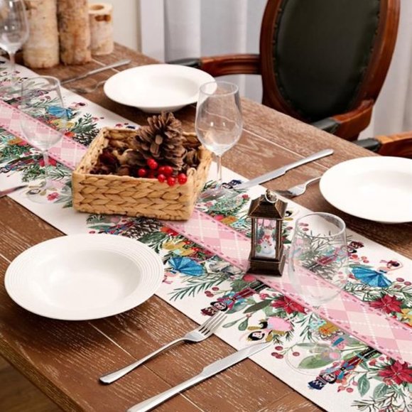 Festive Nutcracker Table Runner - Pink and White - Picture 6 of 16